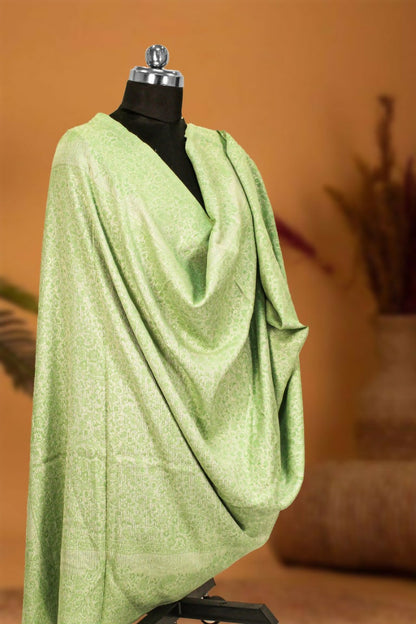 Weaving Mystery Handloom Pashmina Shawl-Kaani Zari - Pista