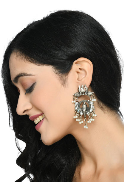 Mominos Fashion Johar Kamal Ganesh Design Silver Color Earrings