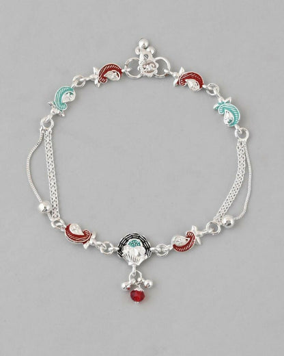 VOJ Set of 2 Traditional Stone Studded Mutli Color Designer Anklet
