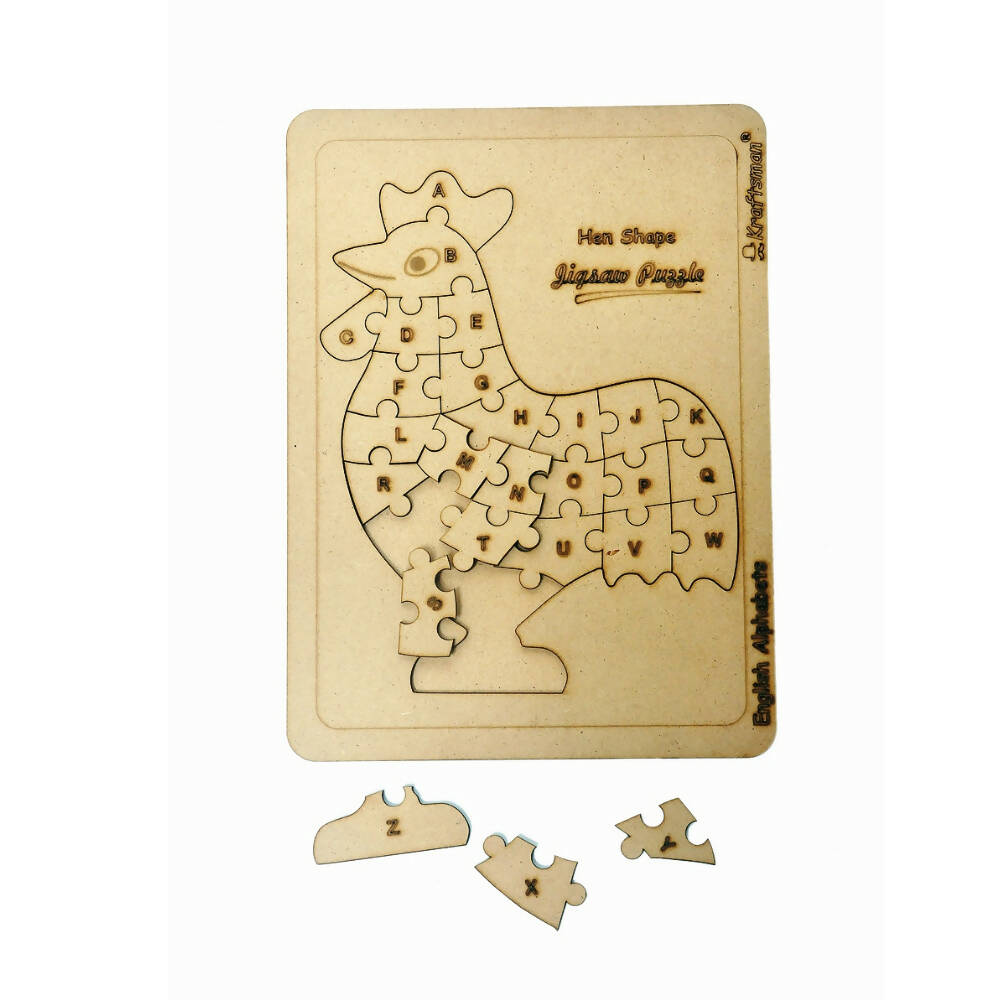 Kraftsman English Alphabets Wooden Jigsaw Puzzles Hen/Cock Shape Puzzle | Color Kit Included