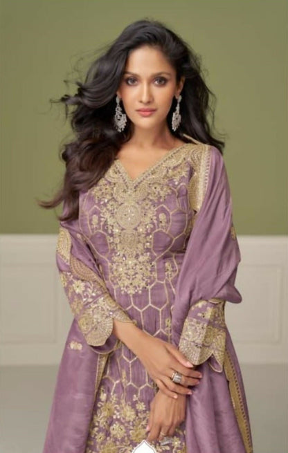 Anaita Purple Real Shimmer Readymade Suit with Embroidery & Real Mirror Work