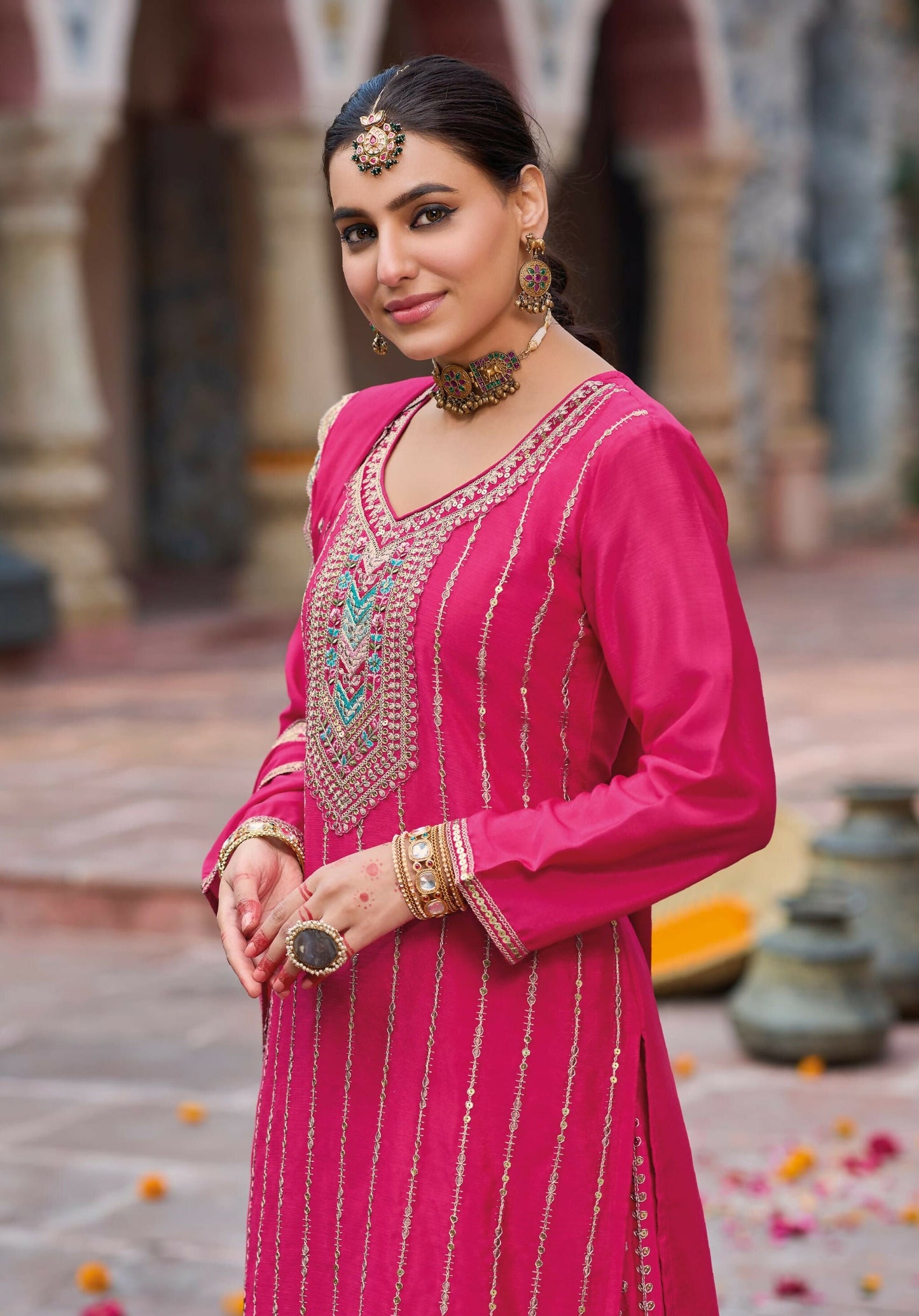 Anaita Rani Pink Premium Embroidery Dhaga Sequin Work Ready Made Suit