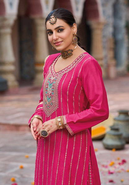 Anaita Rani Pink Premium Embroidery Dhaga Sequin Work Ready Made Suit
