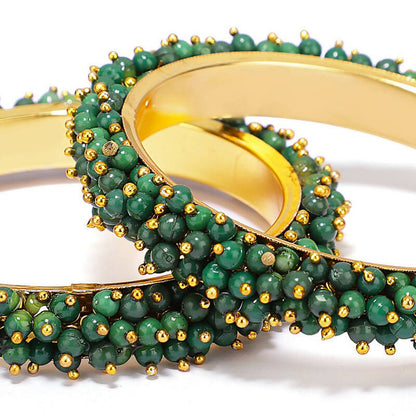 Mominos Fashion Joharkamal Gold-Polished Green Beads Work Bangles