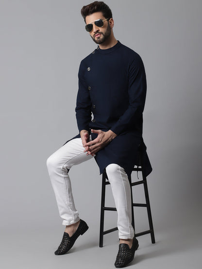 Indian Clothing Even Apparels Blue Sherwani Kurta With Asymetrical Cut