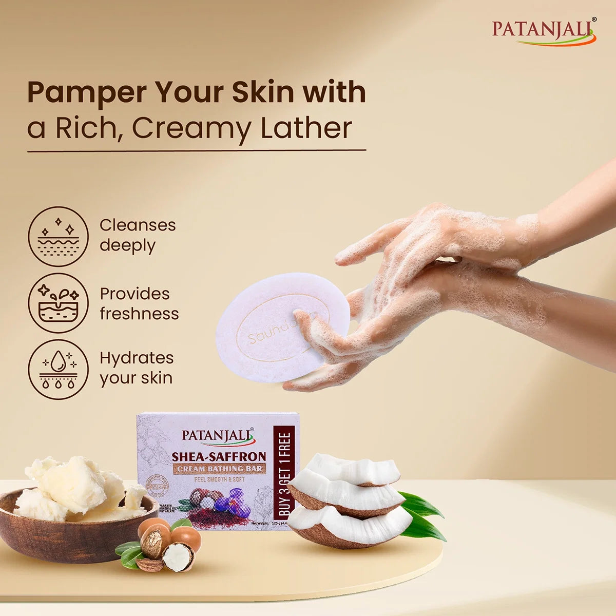Patanjali Shea- Saffron Cream Bathing Bar 125g (B3 G1)