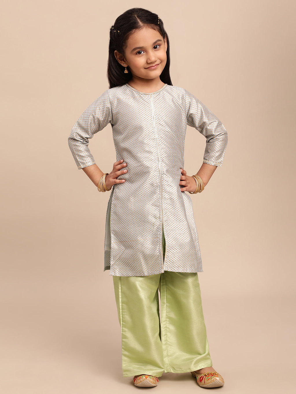Ahalyaa Gold Poly Silk Straight Kurta Sets