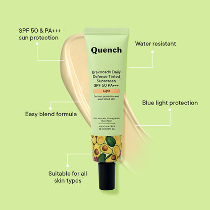 Quench Daily Defense Tinted Sunscreen SPF 50 PA+++ (Light) - 50 ml