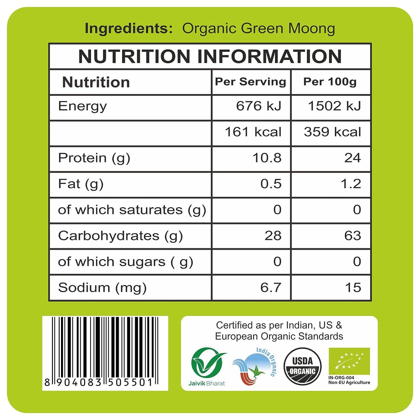 24 Mantra Organic Green Split Moong Dal - 500 gm