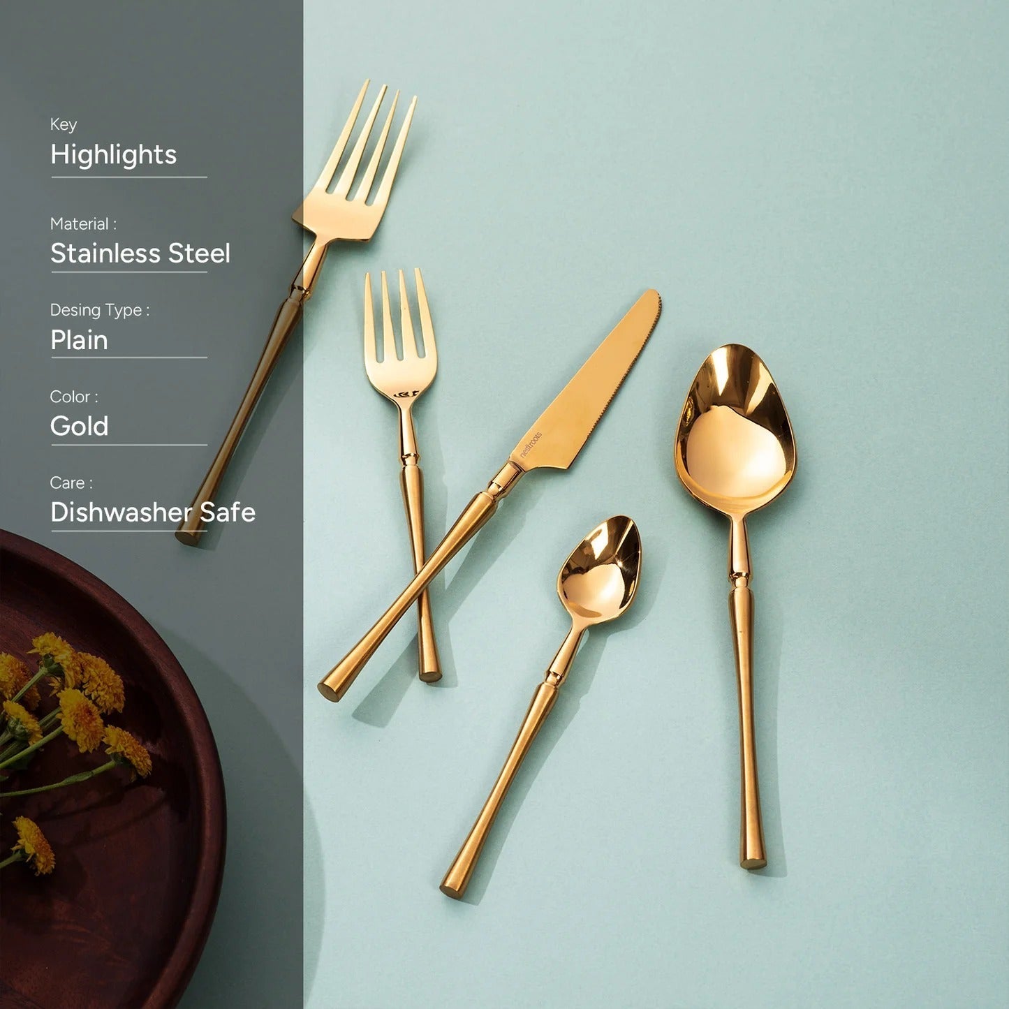 Nestroots Graceful Contours Set of 5 Cutlery with Curvy Handles
