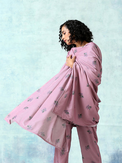 trueBrowns Light Mauve Printed Velvet Shawl
