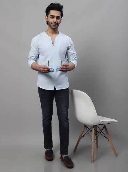 Even Apparels Blue Pure Cotton Open Neck Kurta