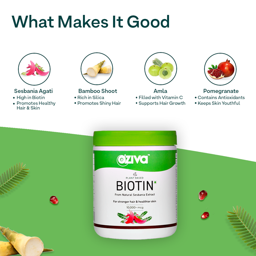 OZiva Plant Based Biotin (10,000+ mcg) - 125 gms