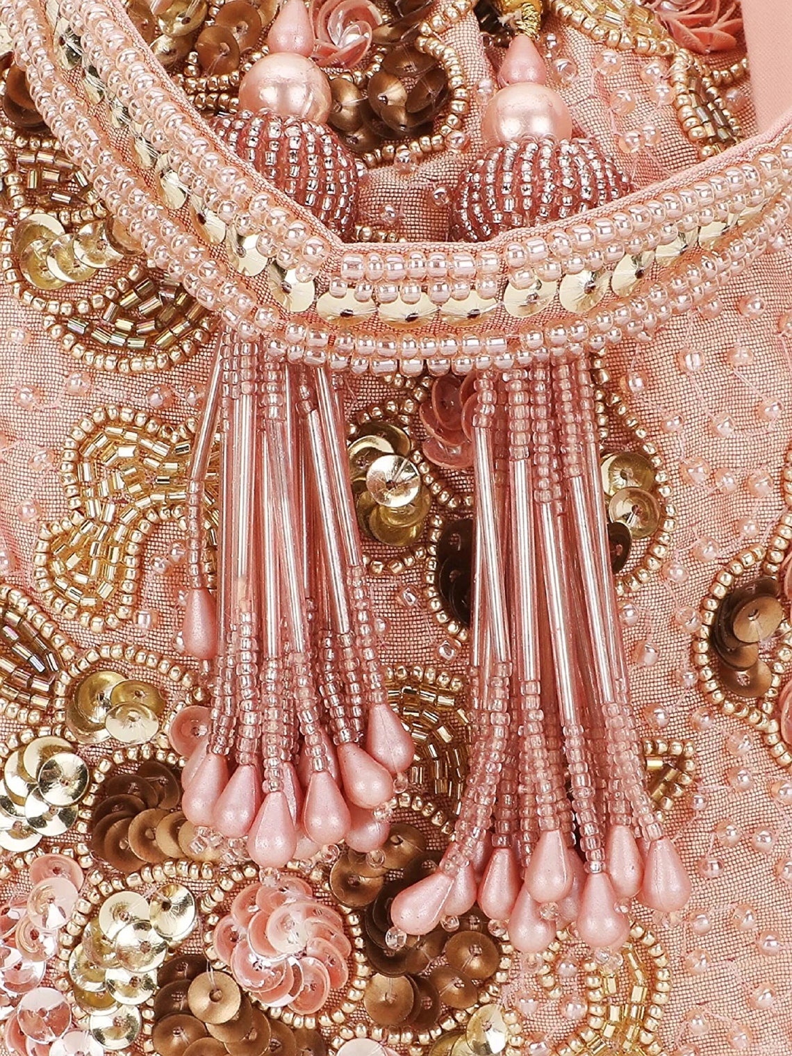 Dusky Pink & Gold Floral Embellished Faux Silk Potli Bag