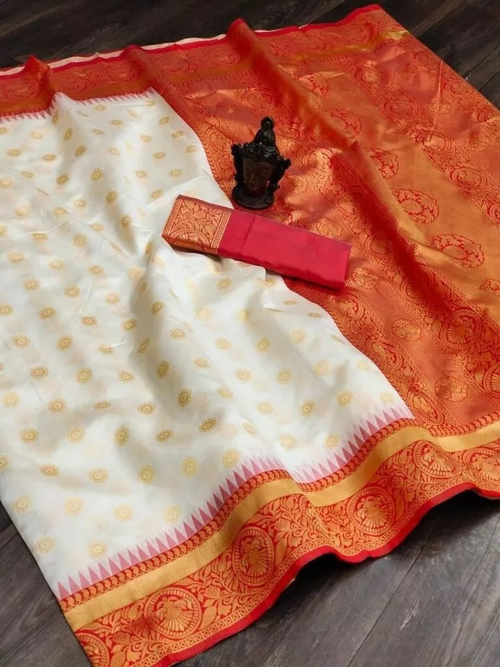 Classic Banarasi Soft Silk Saree With Blouse For Women's