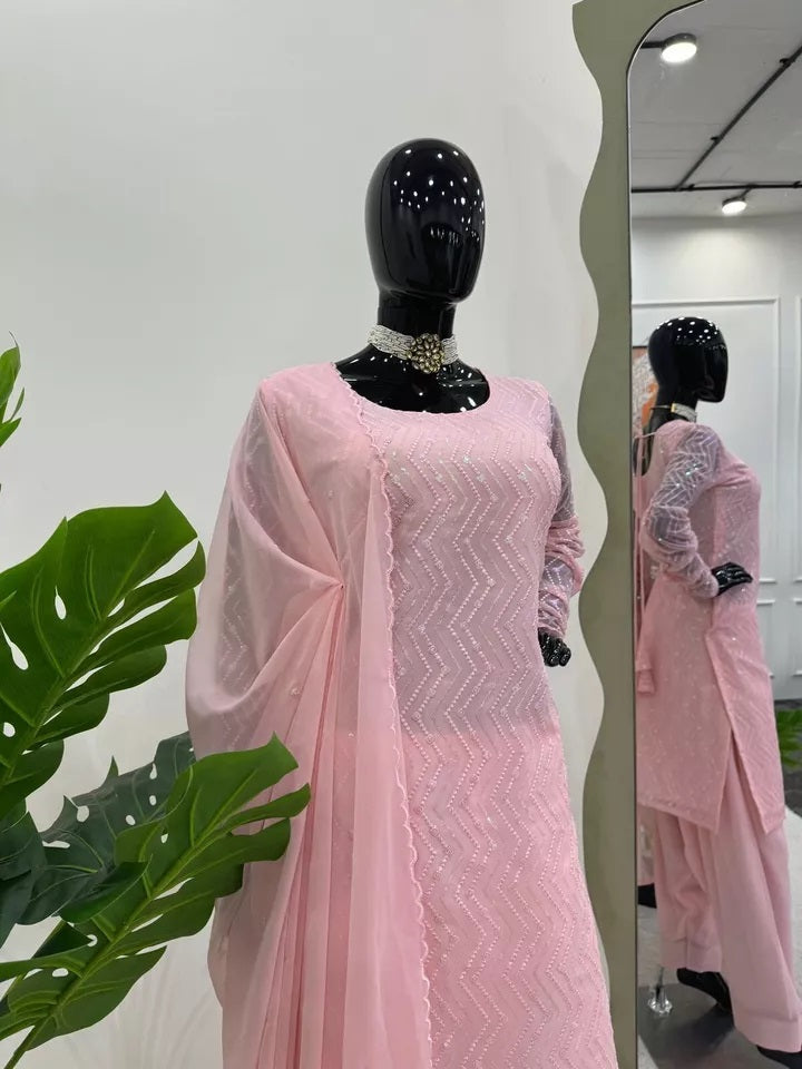 Faux Georgette With Thread Sequence Work Top Chudidar With Dupatta