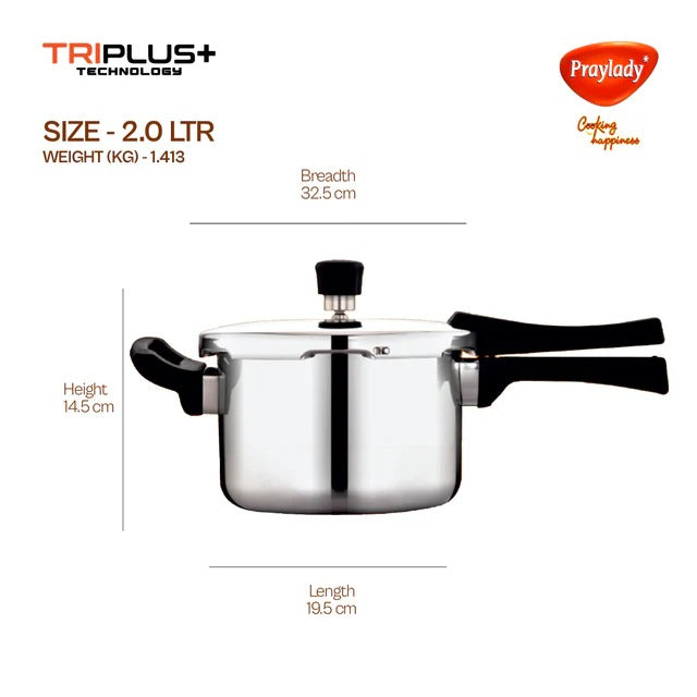 PrayLady Triply Stainless Steel Pressure Cooker Combo 1.5L+2L+3L (2L & 3L with Common Lid) Outer Lid