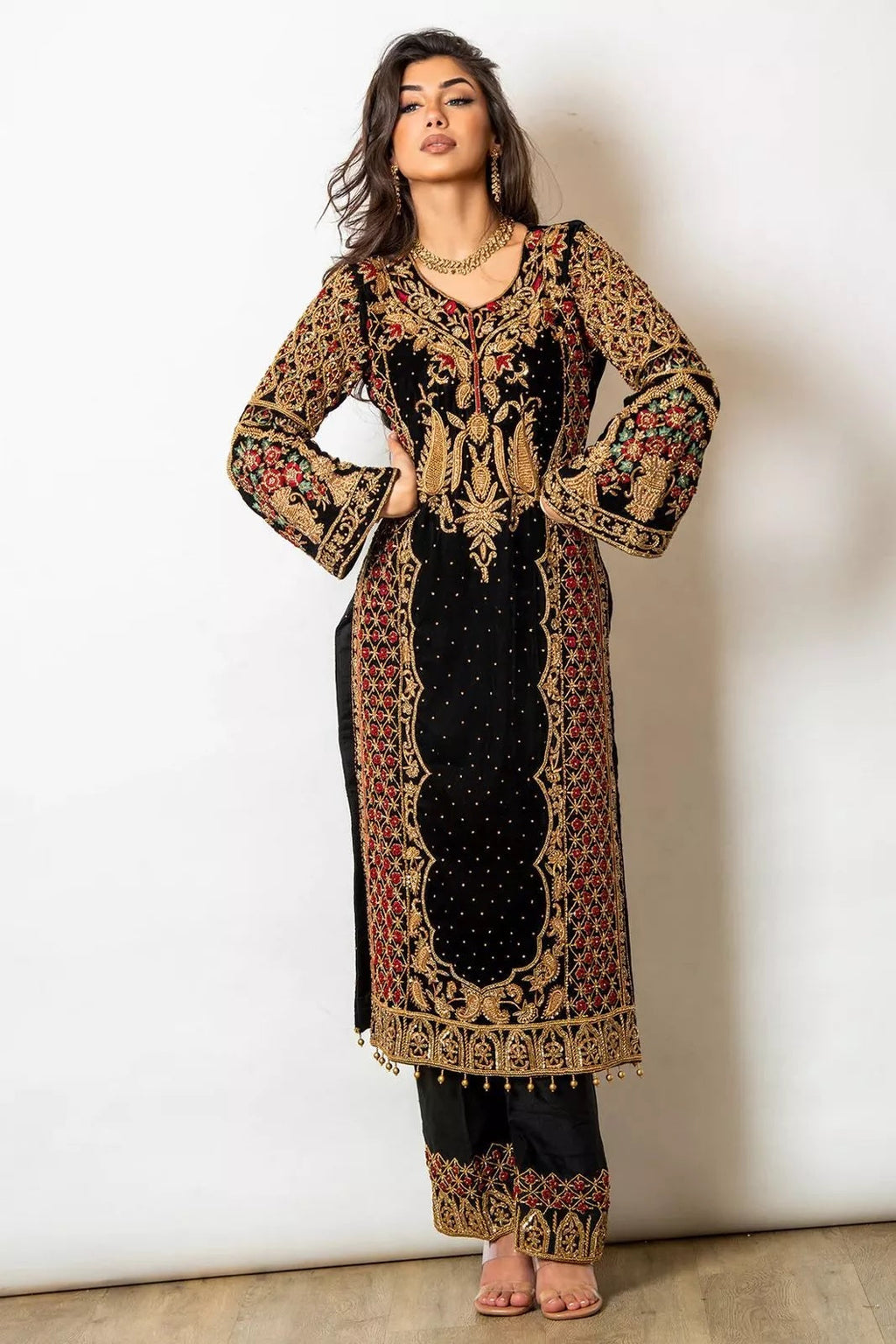 Faux Georgette Indian Ethnic Top Pant & Dupatta Set