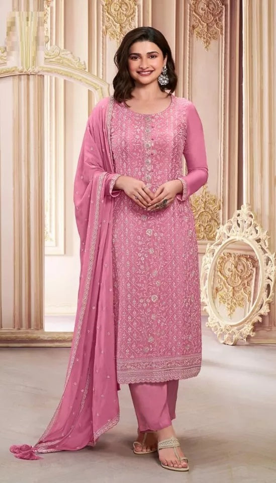 Chinon Silk With Sequence Embroidery Stitched Work Top Bottom Dupatta