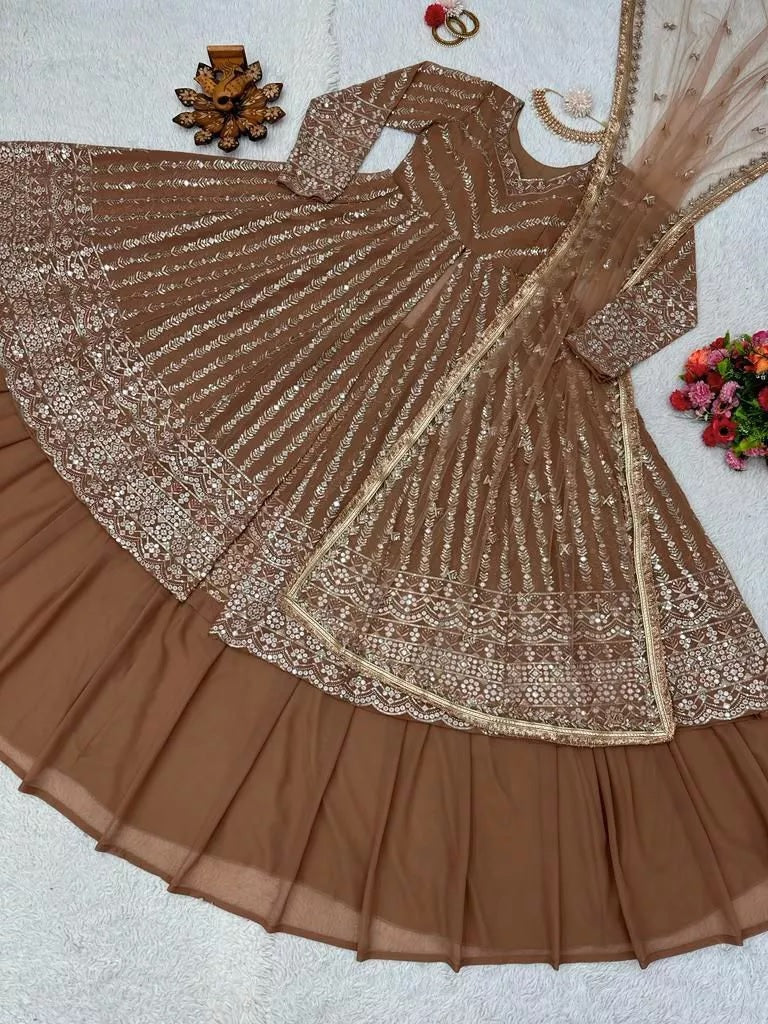 Style Faux Georgette Top Lehenga & Dupatta Set