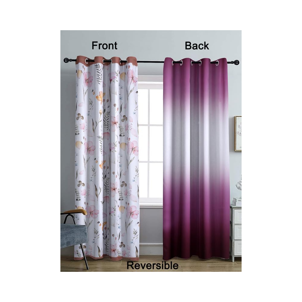 Cortina Double Sided Printed Reversible Door Blackout Curtains 220 Gsm | Door-7 Feet | White | Wine