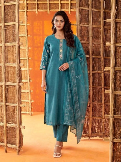 Anaita Teal Readymade Suit with Embroidery Work