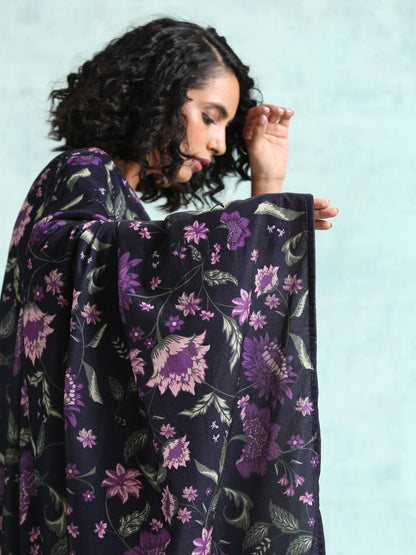trueBrowns Black Printed Velvet Shawl