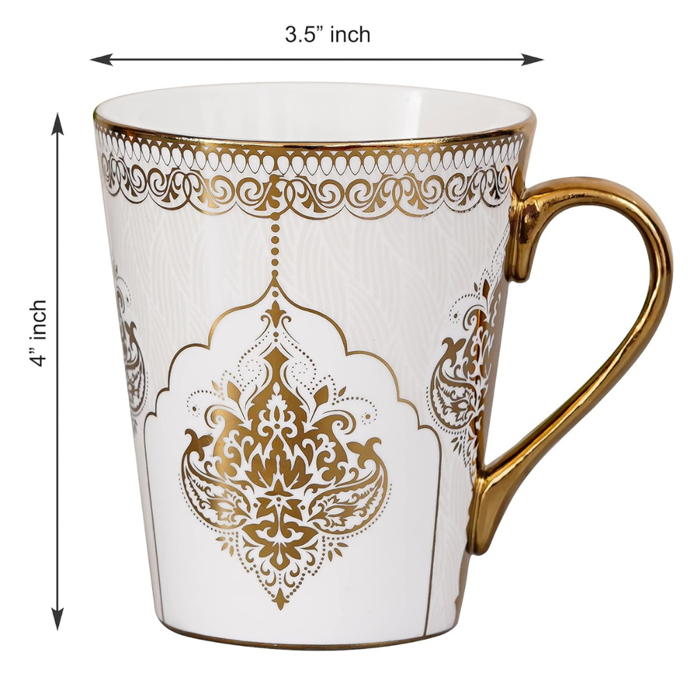 Femora Heritage Gold Coffee Mug Milk Mug | 330 Ml | Not Microwave Safe | Ceramic
