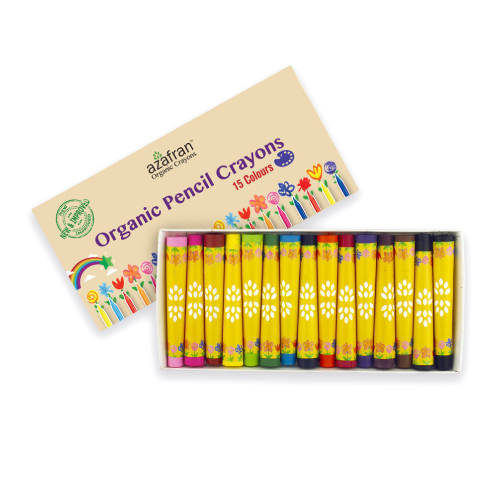 Azafran Organic Pencil Crayons (15 colors) - 97.5 gms