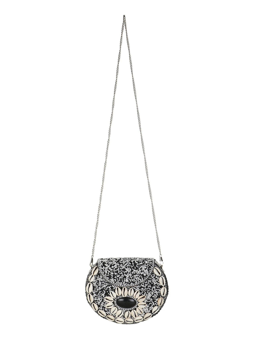 Mosaic Shell Embellished Metal Clutch