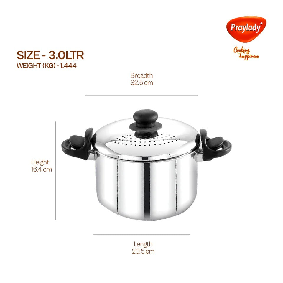 PrayLady Stainless Steel Strainer Pot without Glass Lid Induction Base