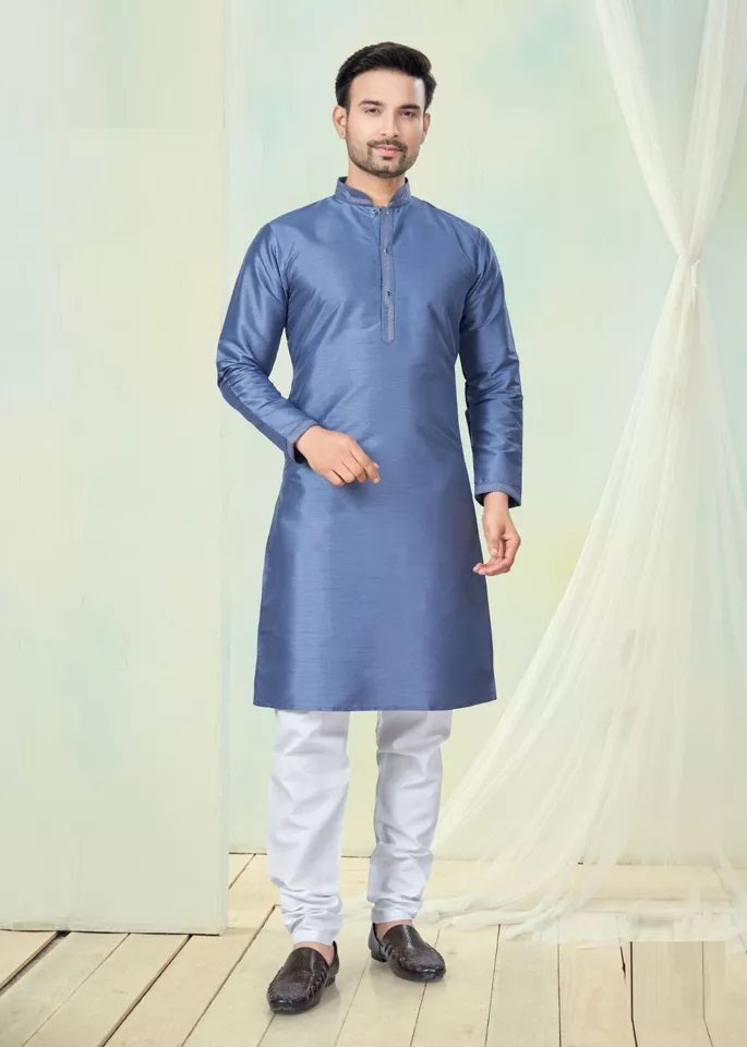 Men's Classic Pure Silk Kurta Pajama Set, Wedding Party Wear Kurta Set