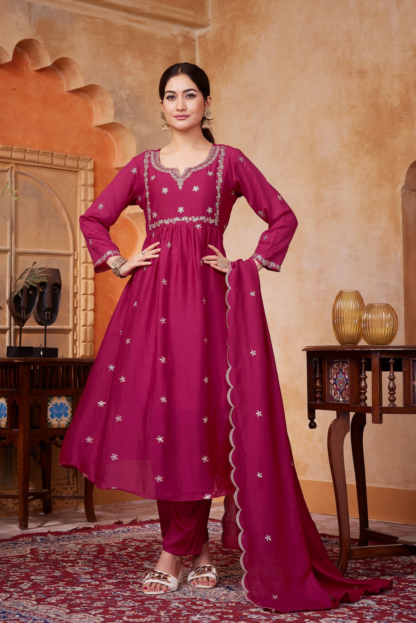 Anaita Pink Anarkali Readymade Suit with Embroidery Work