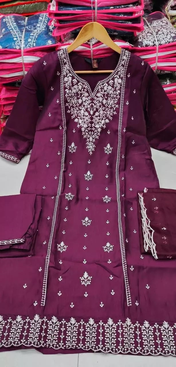 Style Full Stitched Viscose Roman Silk Top Bottom Dupatta