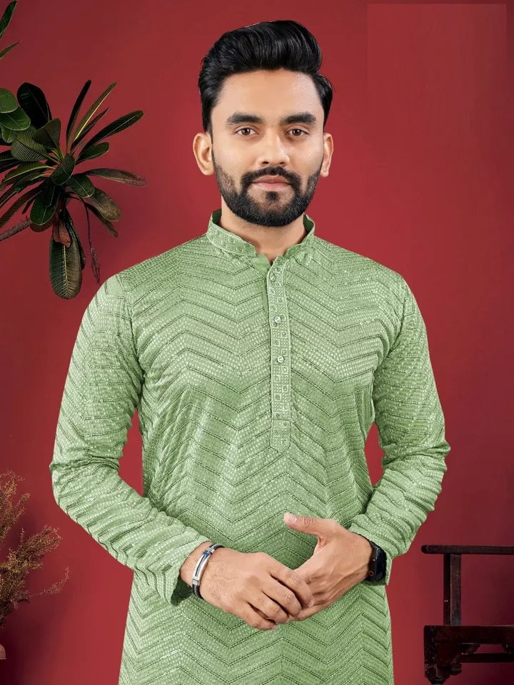 Men's Full Stitched Rayon Viscose Indian Bollywood Ethnic Kurta Pajama Set