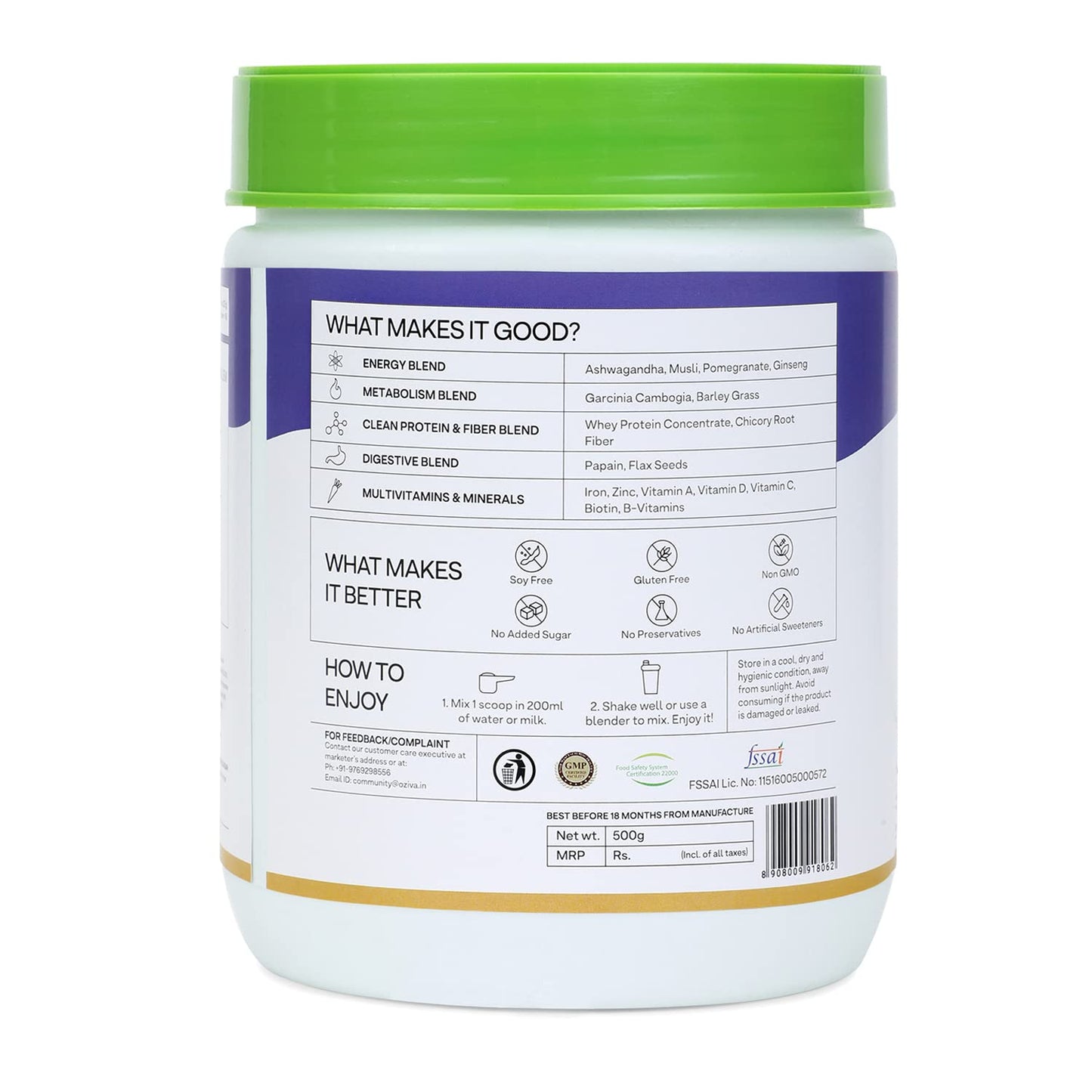 OZiva Nutritional Meal For Men - 16 Servings/ 500 gm