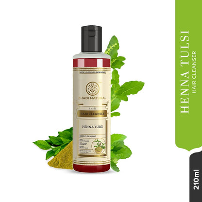 Khadi Natural Henna Tulsi For Anti Dull Damage Hair Fall soft & Smooth control Hair Cleanser shampoo -210ml - By Unified Collection (Henna Tulsi shampoo)