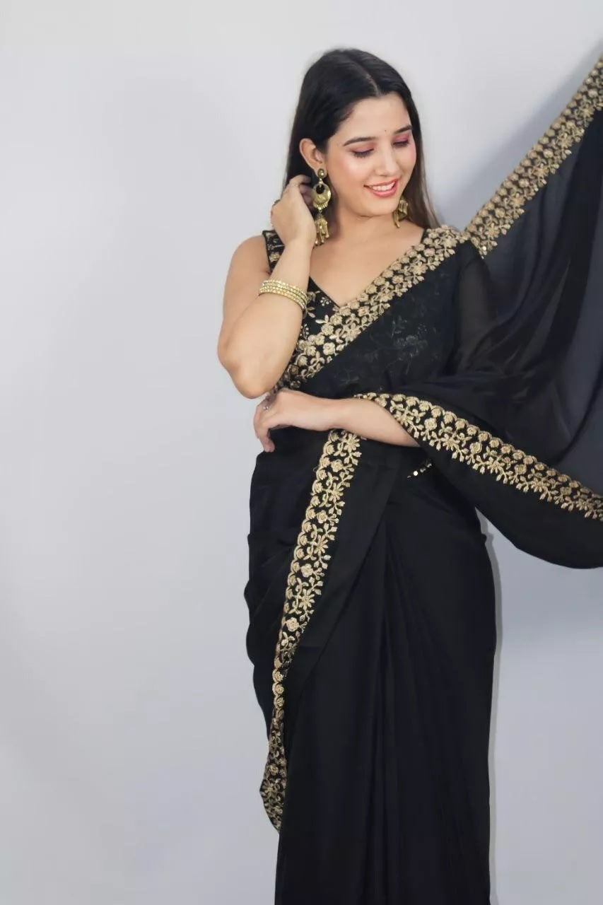 Rangoli Silk With C-Pallu Embroidery Work Sari With Blouse