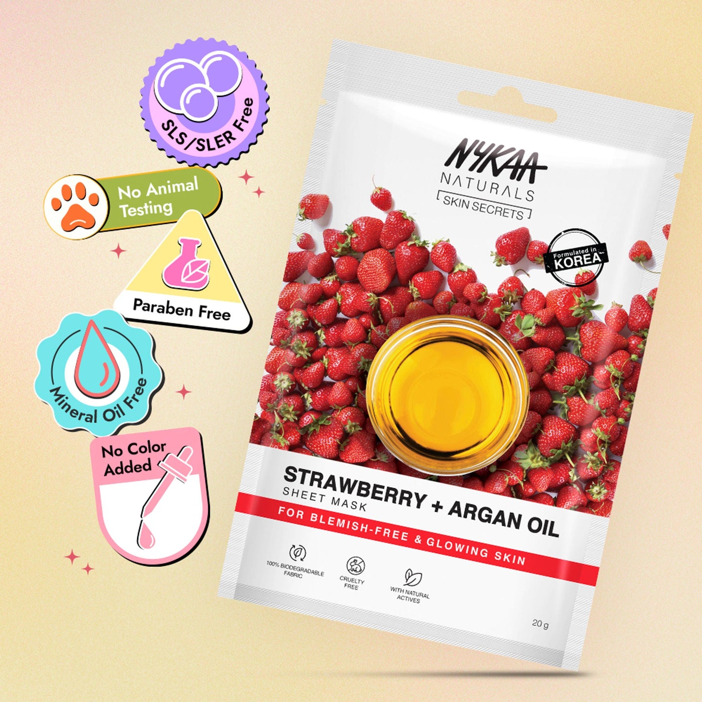 Nykaa Strawberry + Argan Oil Sheet Mask For Acne Prone Skin - Formulated In Korea