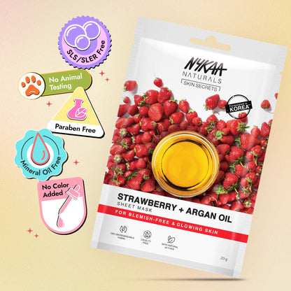 Nykaa Strawberry + Argan Oil Sheet Mask For Acne Prone Skin - Formulated In Korea