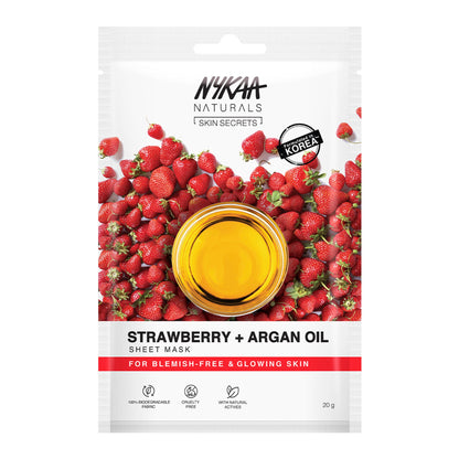 Nykaa Strawberry + Argan Oil Sheet Mask For Acne Prone Skin - Formulated In Korea