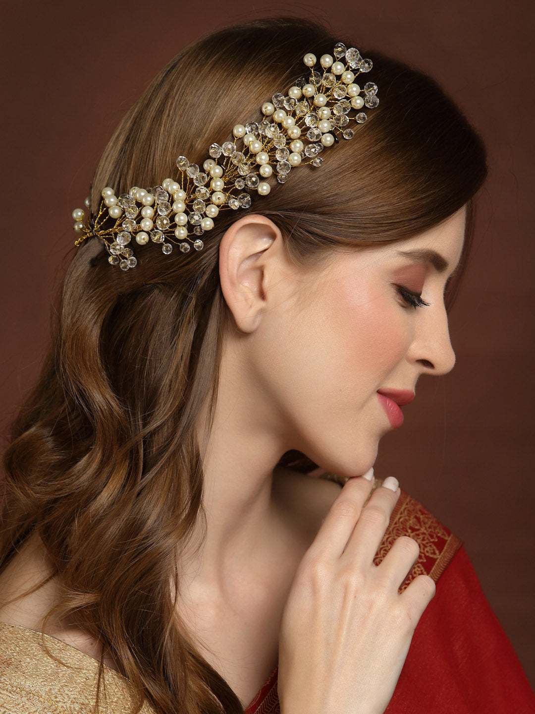 Panash Women Gold-Toned & off White Embellished Hair Accessory