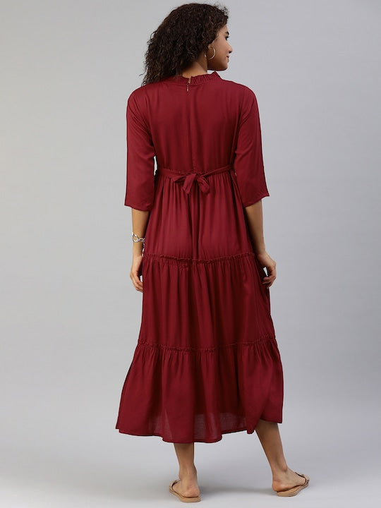 MomToBe Women Maroon Solid Maternity Nursing Maxi Dress