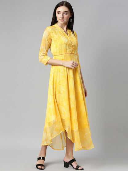 Souchii Yellow Floral Chiffon Midi Dress