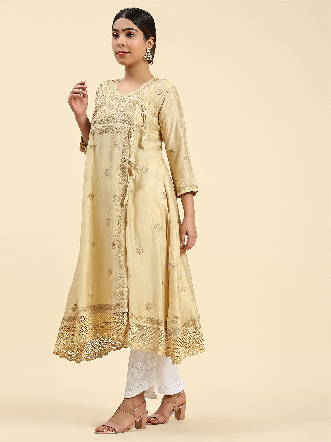 HOUSE OF KARI Embroidered Chikankari Chanderi Silk Anarkali Kurta
