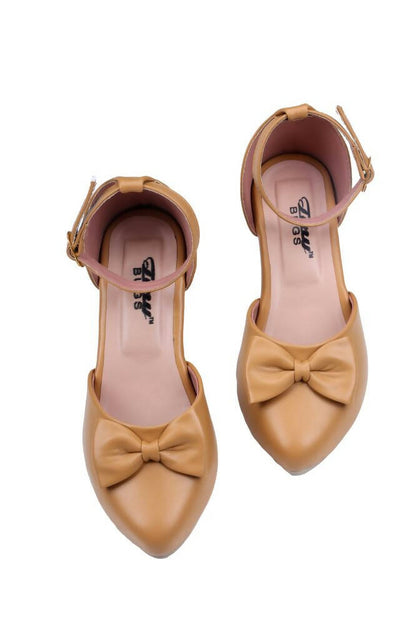 Tiny Bugs Girls Bow Embellished Ballerinas - Tan
