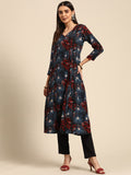 Anayna Women Black & Red Pure Cotton Ethnic Motifs Printed Angrakha Kurta