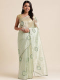 Fabmora Striped Woven Design Embroidered Organza Saree