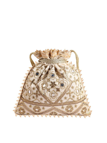 Masq Beige Embellished Embroidered Potli Clutch
