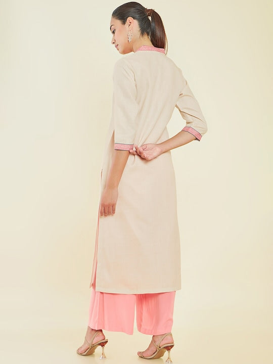 Soch V Neck Floral Embroidered Straight Kurta